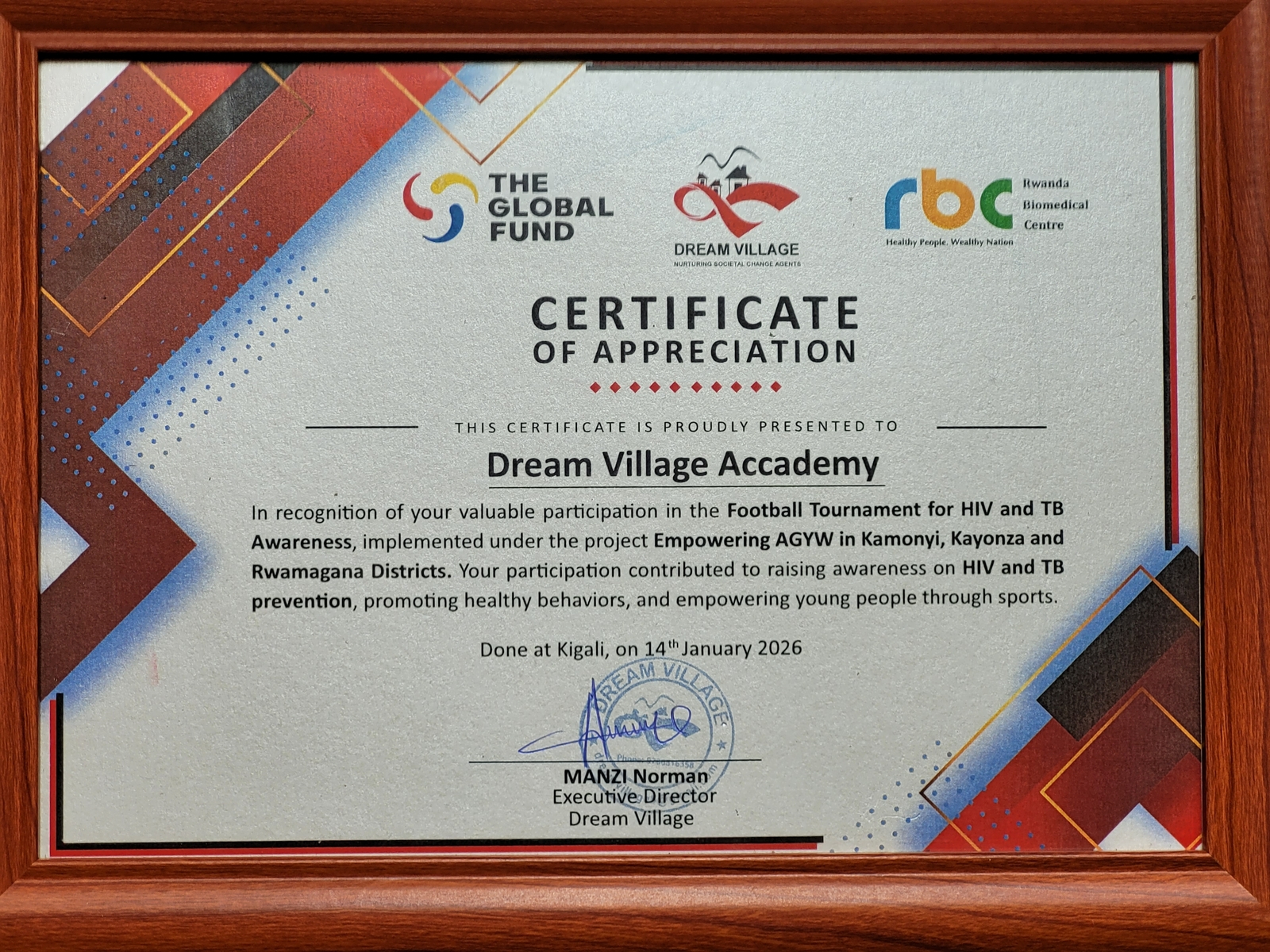 Dream Village Certificate Republic of Rwanda Kigali City ()